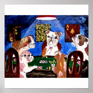 POSTER BOLLDOGS INGLESES CACHORROS BRUTOS JOGANDO POKER
