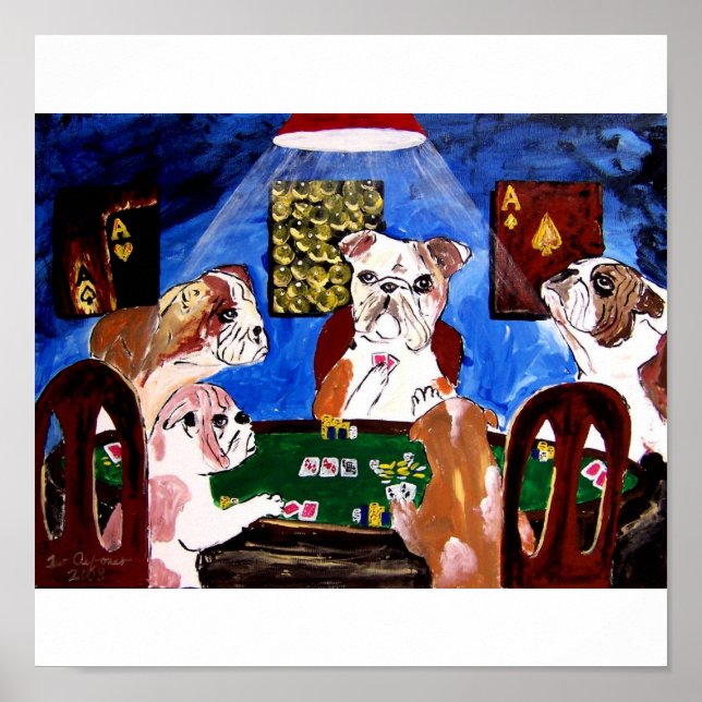 POSTER BOLLDOGS INGLESES CACHORROS BRUTOS JOGANDO POKER (Frente)