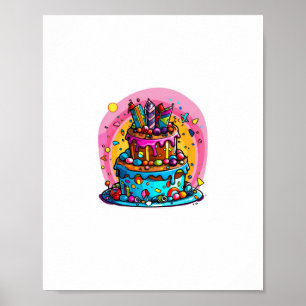 Poster Bolo de aniversário, bolo de aniversário feliz, co