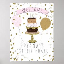 Poster Bolo de Aniversário de 1º Primeiro Aniversário Pin