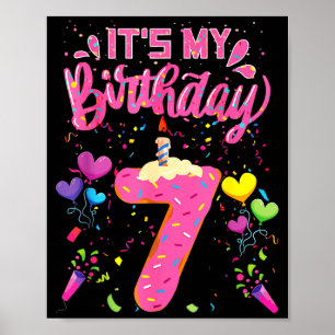 Poster Bolo de aniversário de 7 anos menina feliz criança