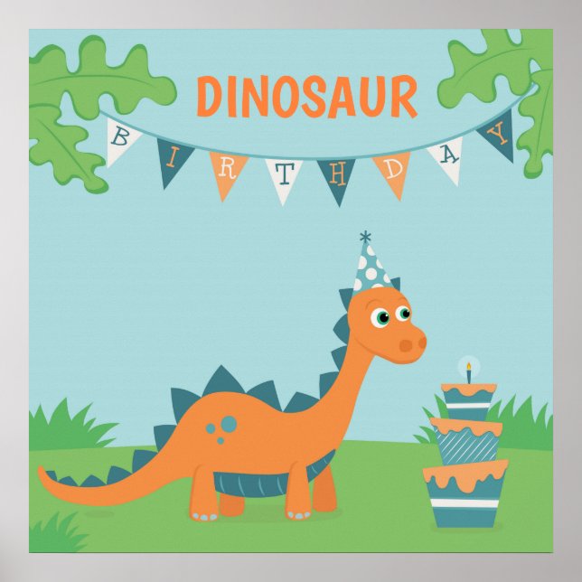 Poster Bolo de aniversário de dinossauros de animação sop (Frente)
