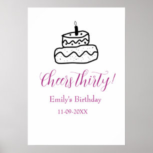 Poster Bolo de aniversário de trinta anos com rabiscos pr