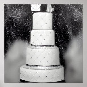 Poster Bolo de Casamento Retro Branco e Preto