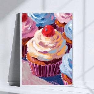 Poster Bolo de Cereja Aniversário Feliz Pintura