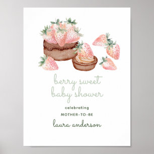 Poster Bolo de Chocolate Berry Sweet Aquarela Chá de Bebê