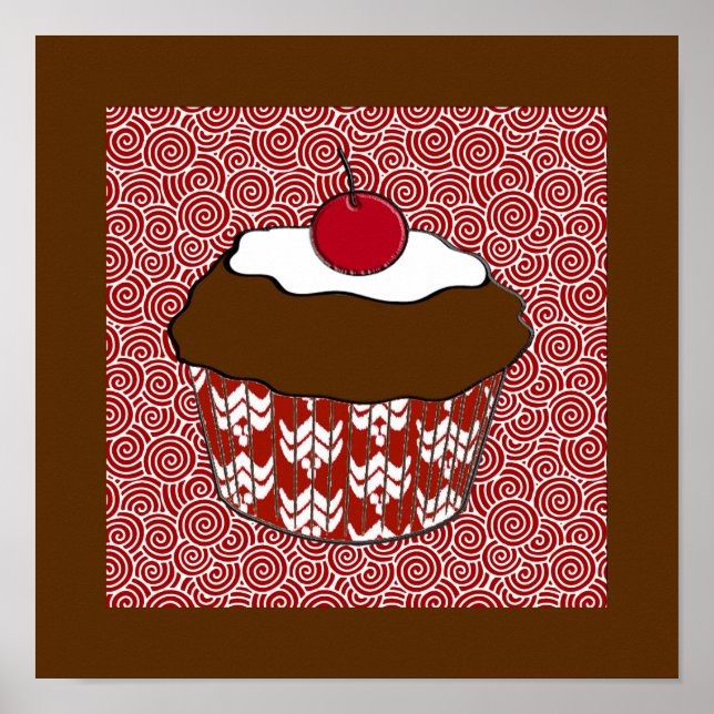 Poster Bolo de Chocolate em Padrão Vermelho e Branco (Frente)