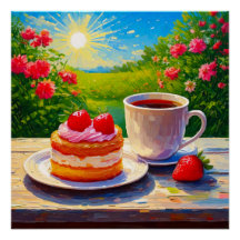 Bolo de morango e café