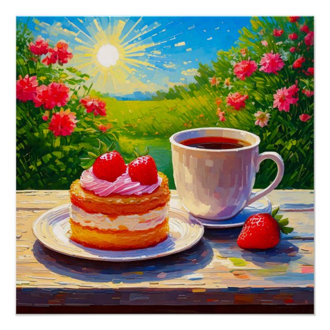 Pôster Bolo de morango e café (Frente)