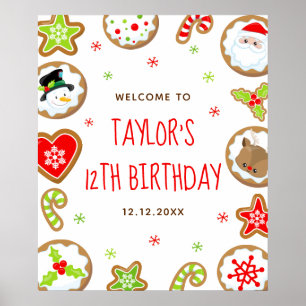 Poster Bolo de Natal Aniversário Placa de Boas-Vindas Ver