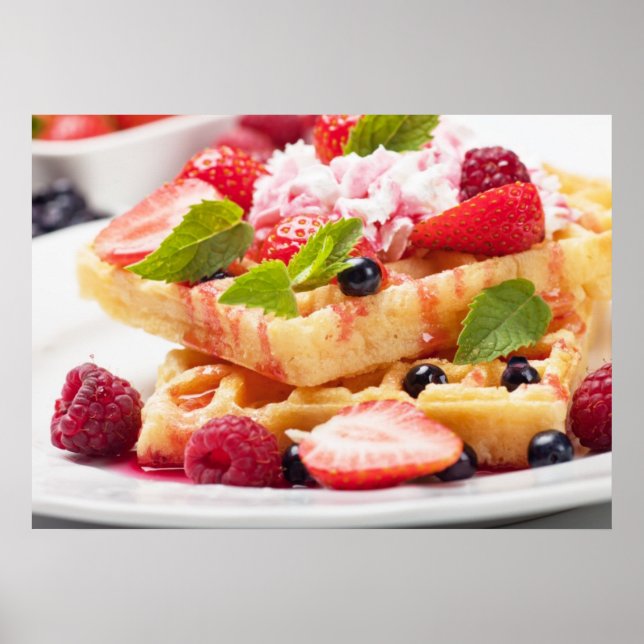 Poster Bolo de waffle com fruta de baga fresca (Frente)