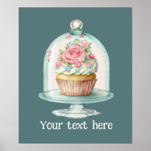 Poster Bolo de xícara fresco fofo adicionar texto negócio
