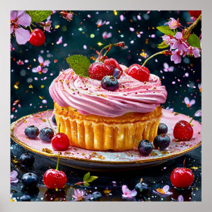 Poster Bolo de xícara lindamente confeitado