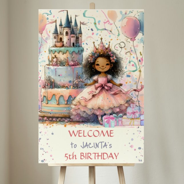 Poster Bolo do Castelo de 5 Birthday, princesa afro-ameri (Criador carregado)
