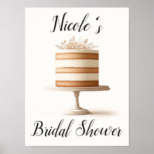 Poster Bolo Floral Branco Elegante Padaria Cozinha