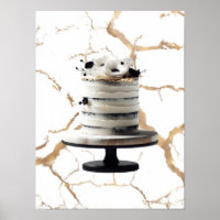 Bolo Floral Preto e Branco Dourado em Camadas Chá 