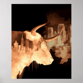 Poster Bolsa Bull Stock Market Nova Iorque Skyline