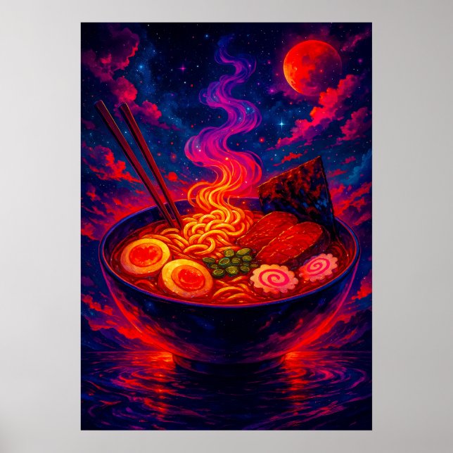 Poster Bolsa Cósmica de Ramen em Red Moon Fantasy (Frente)