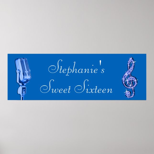 Poster Bolsa de Música Nota e Microfone Retro Aniversário (Frente)