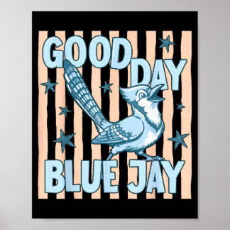 Poster Bom Dia Azul Jay Fofo Gráfico Retro De Pássaro De