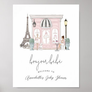 Poster Bom Dia Bebê Café Francês Paris Chá de Bebê Boas V