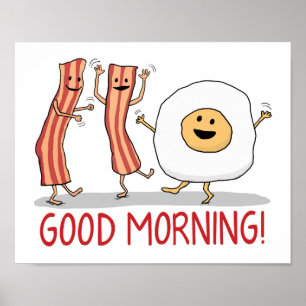 Poster Bom dia bonito e engraçado do bacon e do ovo