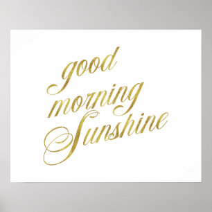 Poster Bom dia Sunshine Cotação Faux Gold Footes