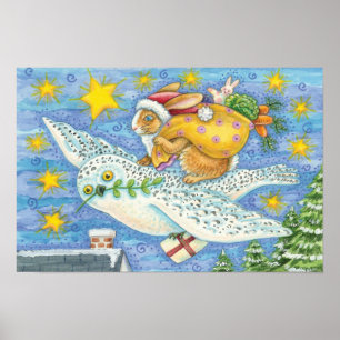 Pôster Bom Natal com Rabbit como Papai Noel na Coruja