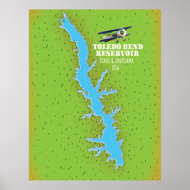 Poster Bomba Toledo Bend Mapa do Texas e Louisiana (Frente)