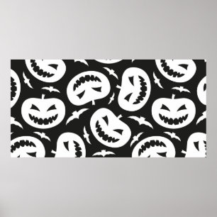 Poster Bombas brancas de halloween e morcegos isolados em