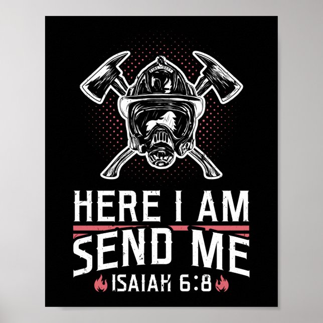 Poster Bombeiro Estou Me Enviando Isaiah 6:8 (Frente)