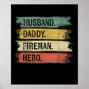 Poster Bombeiro Herói Hero do Pai do Marido Mens