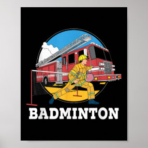 Poster Bombeiro jogando badminton bombeiro luta contra in