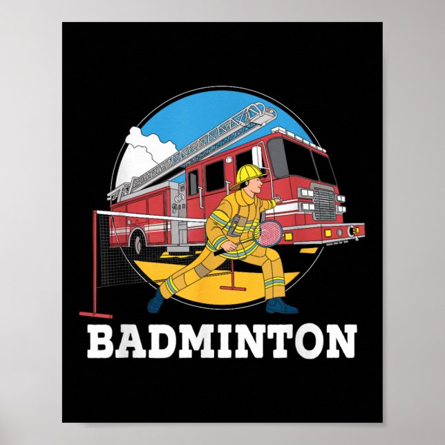 Poster Bombeiro jogando badminton bombeiro luta contra in (Frente)