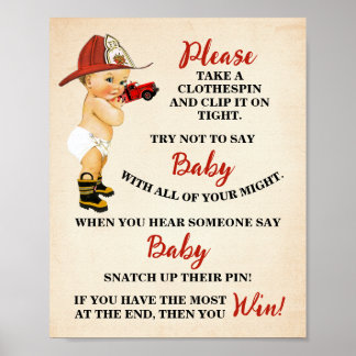 Poster Bombeiro Não diga Jogo de Chá de Clothespin