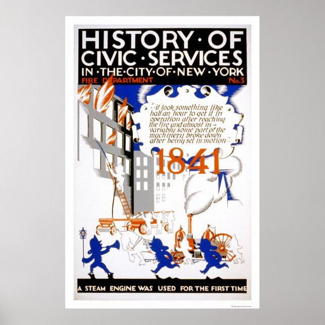 Pôster Bombeiro Steam NYC 1936 WPA (Frente)