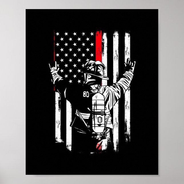 Poster Bombeiro Thin Red Line EUA Flag (Frente)