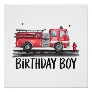 Pôster Bombeiros de caminhão O aniversário da família Boy