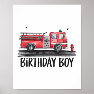 Poster Bombeiros de caminhão O aniversário da família Boy