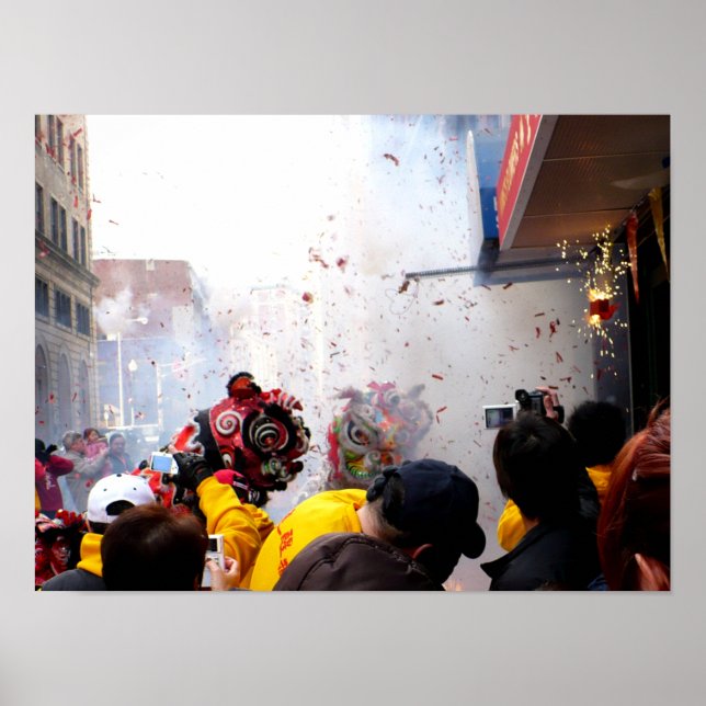Poster Bombeiros e Leões do Ano Novo Chineses (Frente)