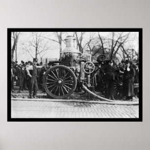 Pôster Bombeiros e sua viatura de incêndio 1910