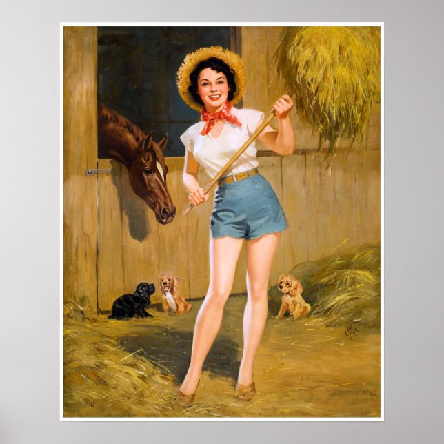 Poster BOMBSHELL BAD GIRLS Retro: Cavalo e Cães Fazendas (Frente)