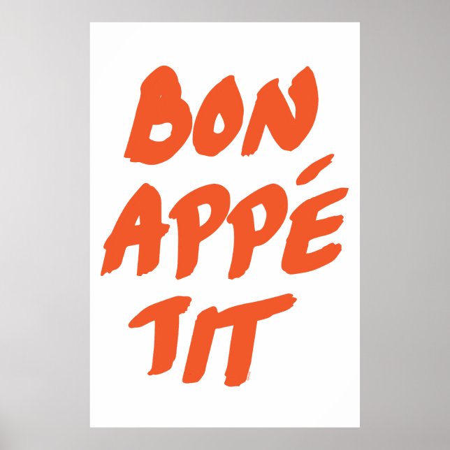 Poster Bon Appetit - tipografia laranja manuscrita (Frente)