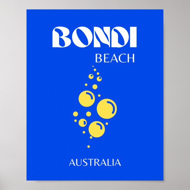 Poster Bondi Beach, Bondi Beach Viagem Art, Blue (Frente)