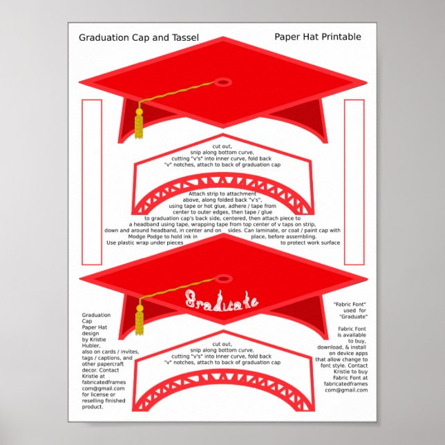 Poster boné de formatura Vermelho Paper Hats Printable Fo (Frente)
