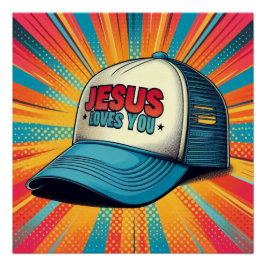 Pôster Boné do camionista Jesus Colorido!
