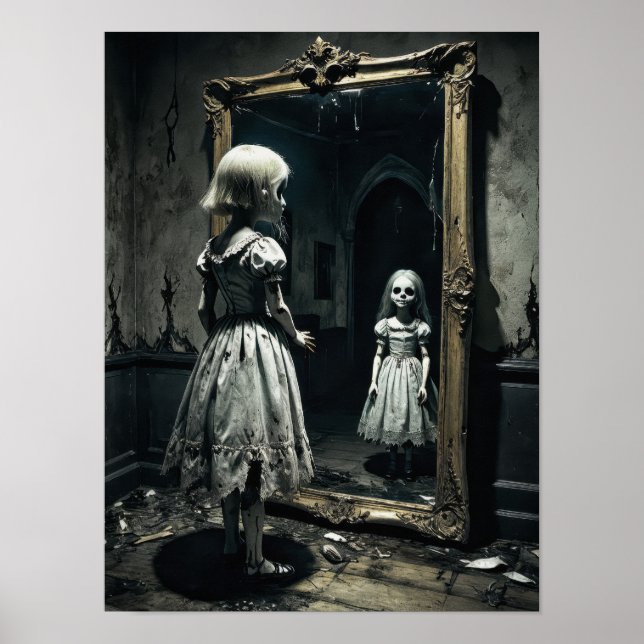Poster Boneca amaldiçoada em atmosfera de espelho de terr (Frente)