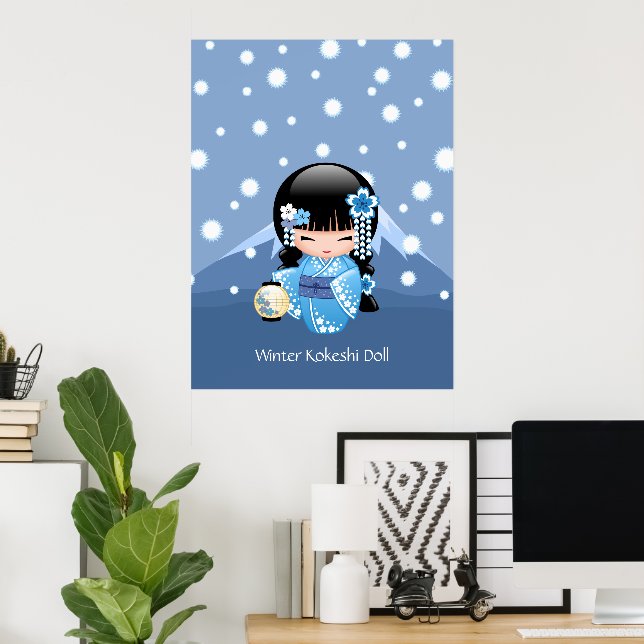 Poster Boneca de inverno Kokeshi - Garota Geisha Blue Mou (Escritório em casa)