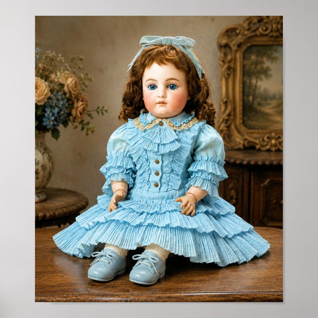 Poster Boneca de Porcelana Antiga com Roupa Azul (Frente)