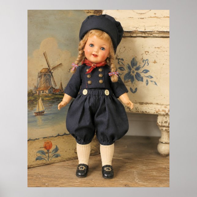 Poster Boneca de porcelana antiga em ambiente holandês (Frente)